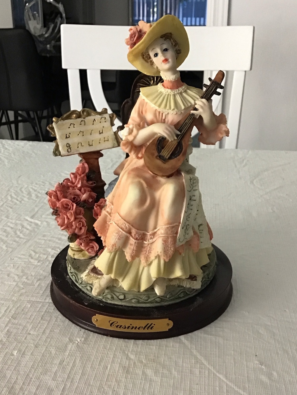 Peach and Cream Porcelain Musician Figurine. #78. #4